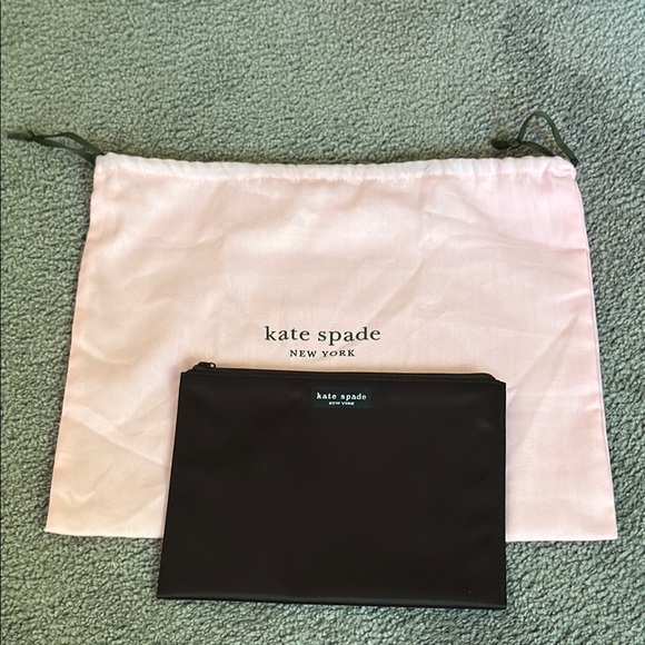 Kate Spade Black Cosmetic Pouch 8.25”x6.5” w/Pink Kate Spade Dust Bag 13”x11.5” - Picture 1 of 12